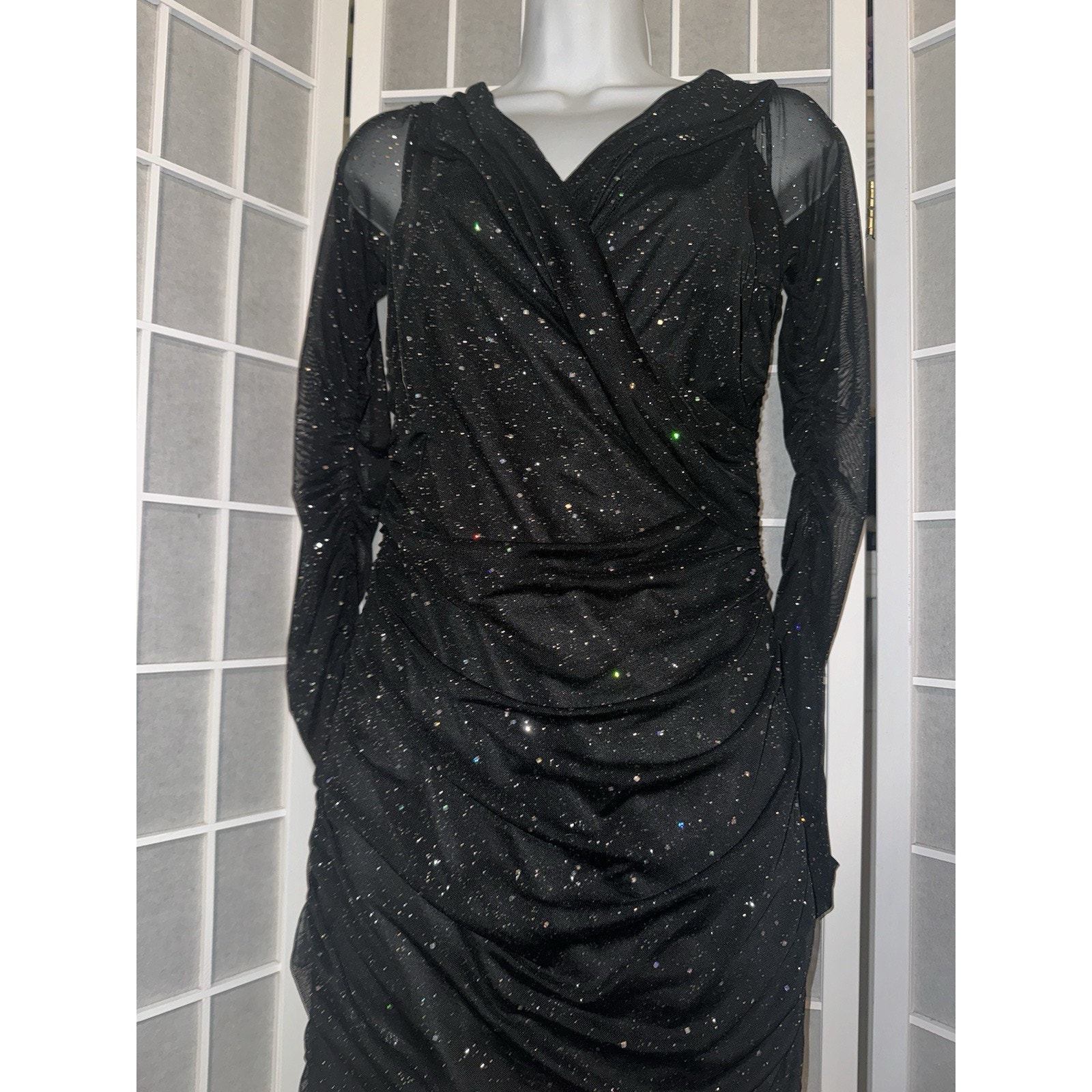 New Lavish Ivy Black & Silver Dress Size Medium Long Sleeve — image 3 of 4